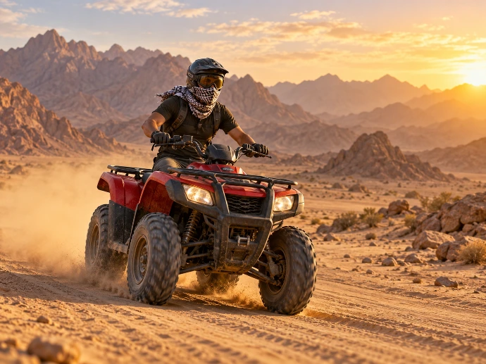 Single quad bike riding in the Sinai desert near Sharm El Sheikh